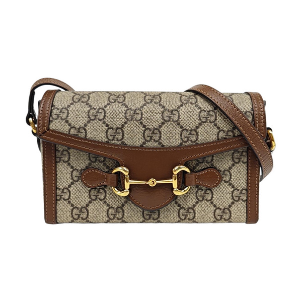 Authenticated pre-owned  Horsebit 1955 Mini Monogram Coated Canvas Beige - Shoulder Bag at Looply