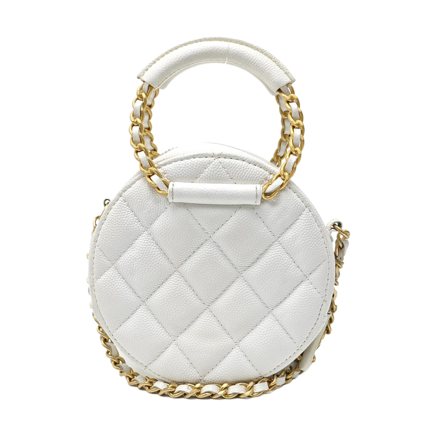 Quilted Grained Calfskin Shoulder Bag White