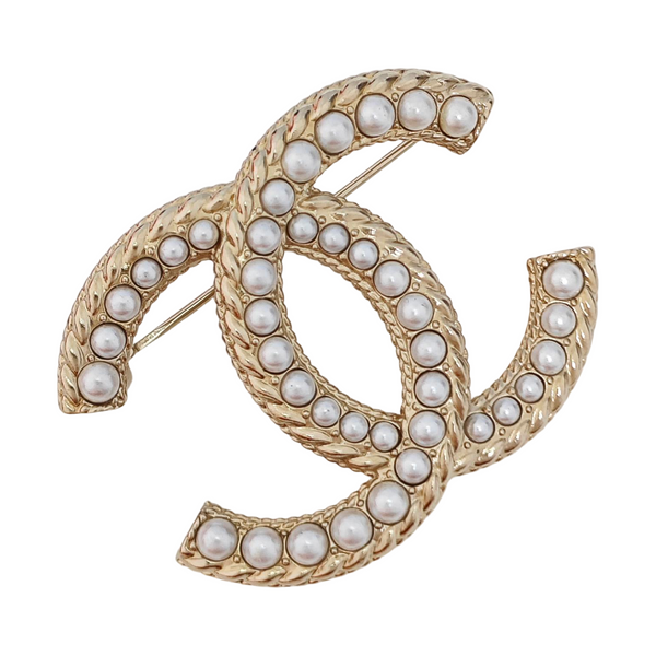 CC Logo Metal Gold Brooch