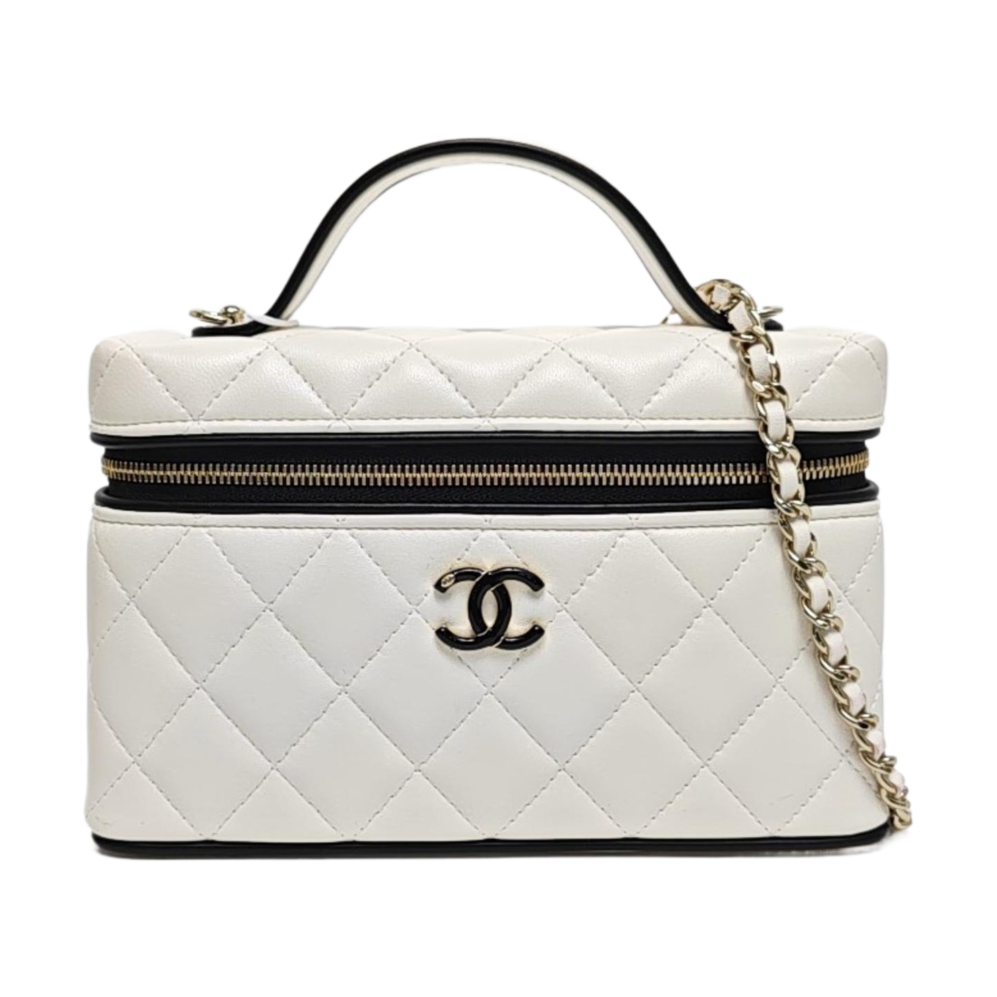 VANITY CASE Small Quilted Lambskin White