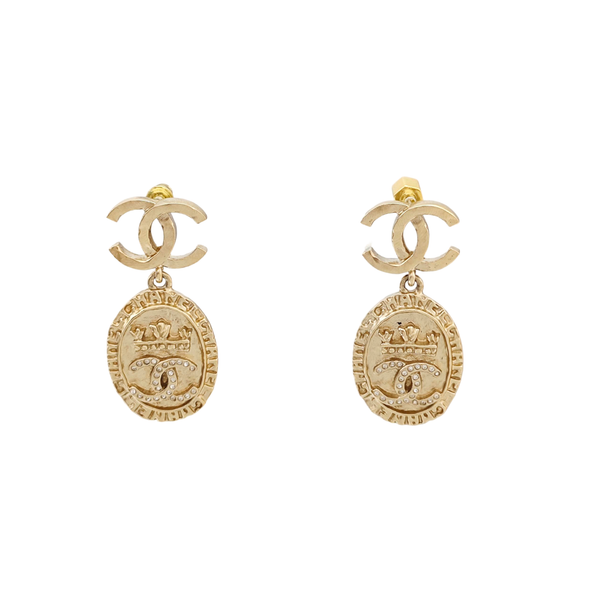 CC Logo Metal Gold Stud Earrings