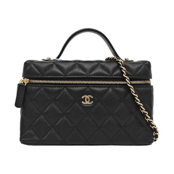Quilted Grained Calfskin Shoulder Bag Black