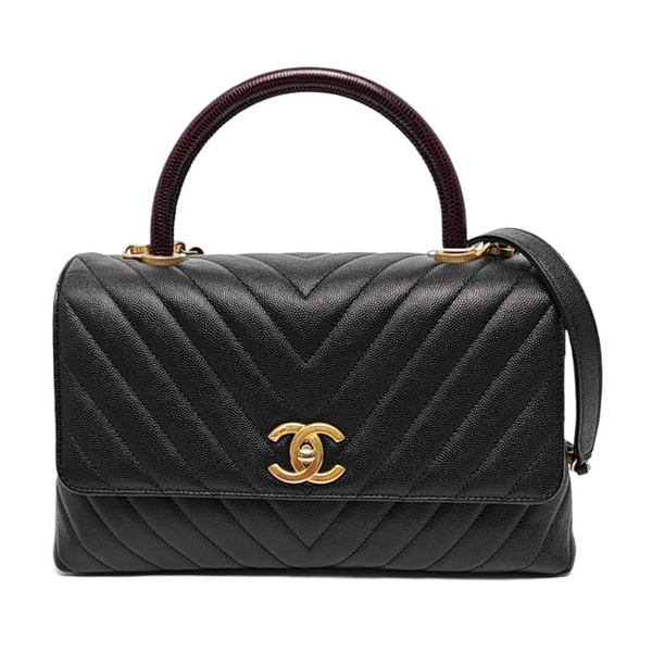 COCO HANDLE Medium Chevron Grained Calfskin Black