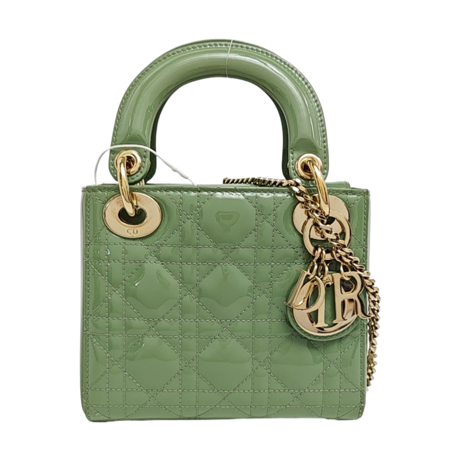 Lady Dior Mini Cannage Patent Leather Green