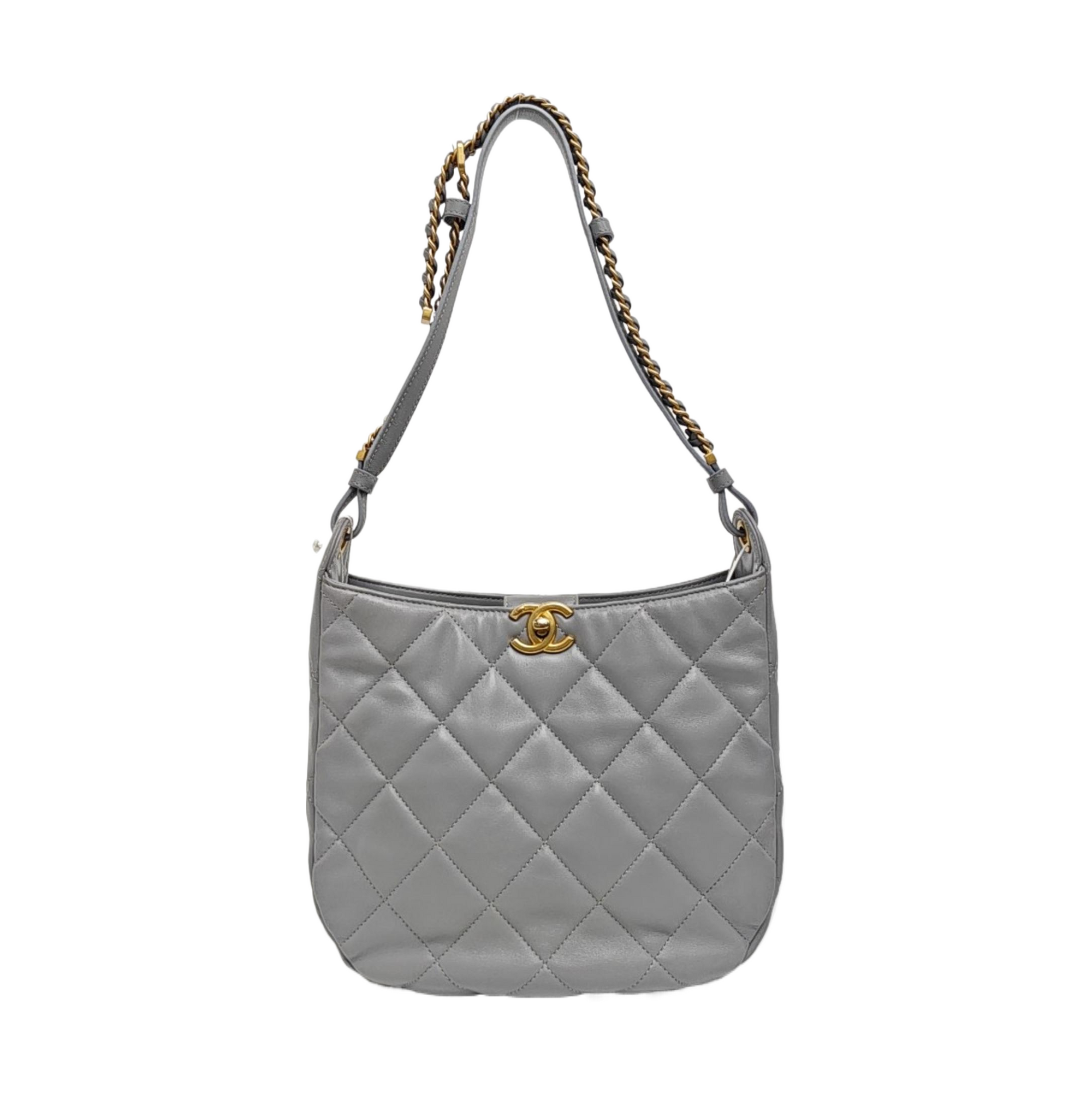 Quilted Lambskin Top Handle Bag Gray