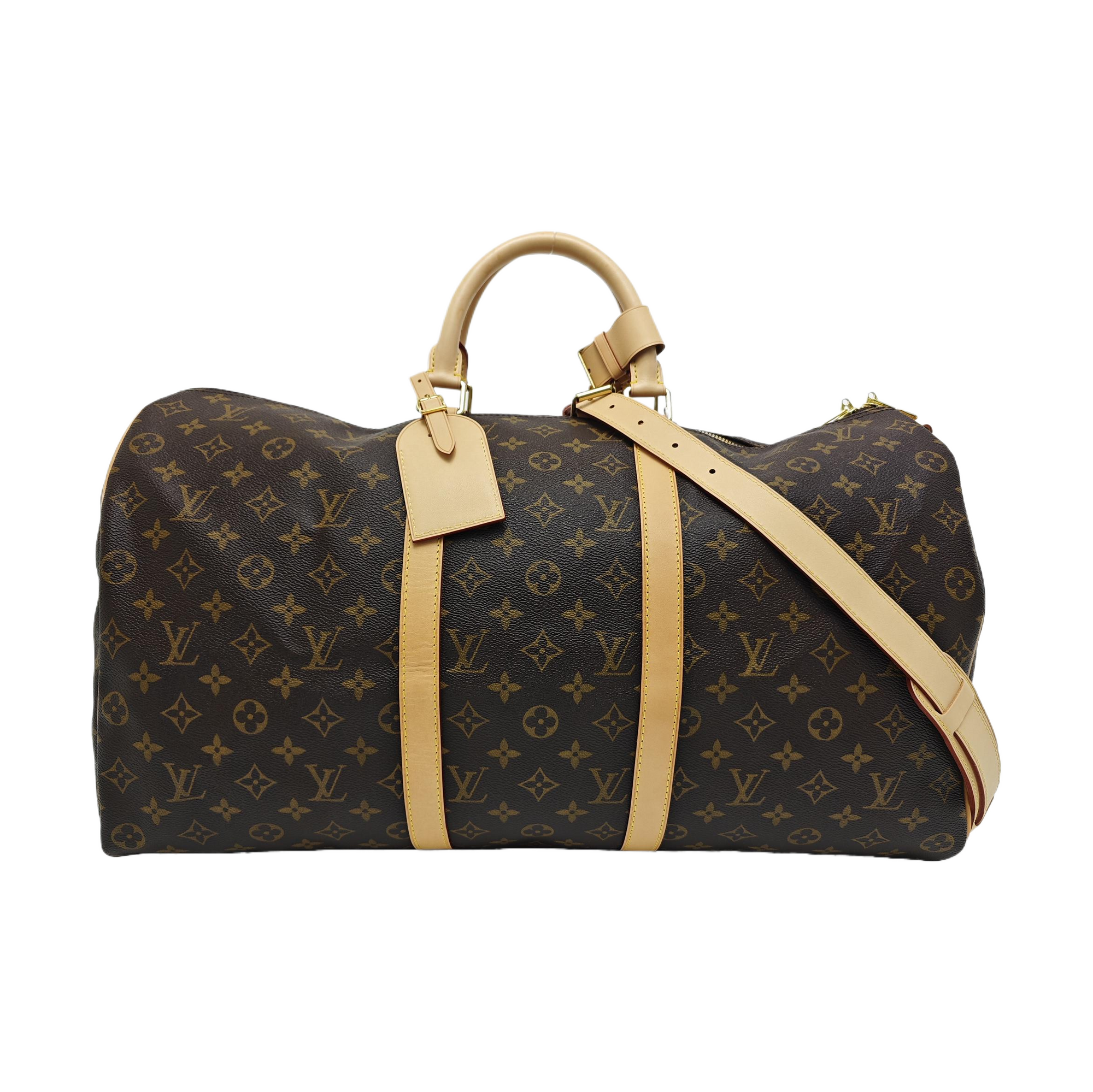 KEEPALL 50 Monogram Coated Canvas Brown