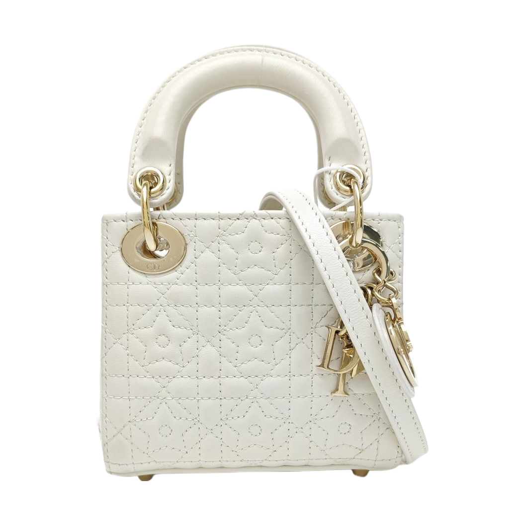 Lady Dior Super Mini Quilted Lambskin White