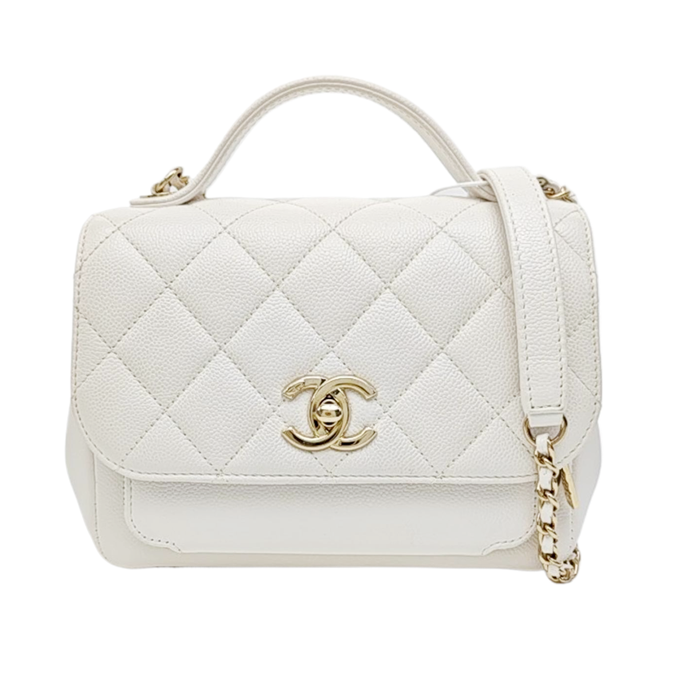 BUSINESS AFFINITY Small Quilted Grained Calfskin White