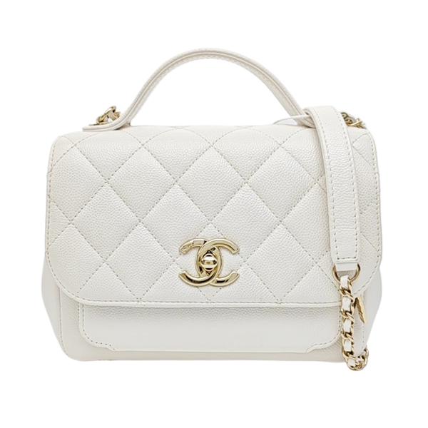 BUSINESS AFFINITY Small Quilted Grained Calfskin White