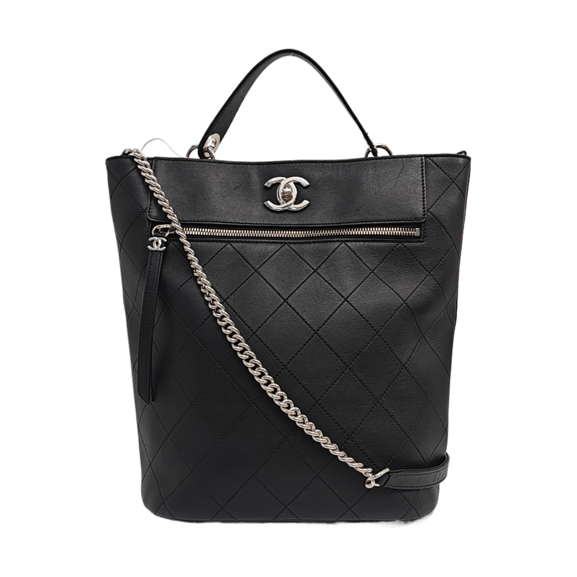 Quilted Calfskin Bucket Bag Black