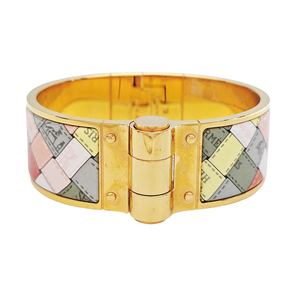 Enamel Hinged Bracelet Metal Gold Bangle