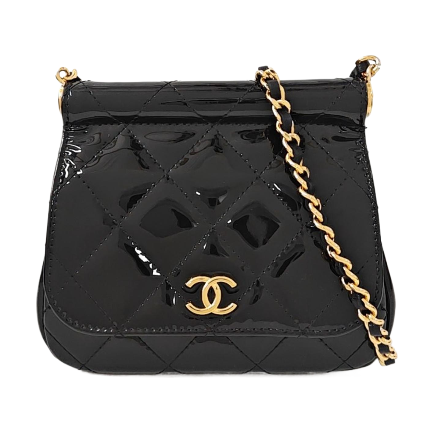 Quilted Patent Leather Shoulder Bag Black