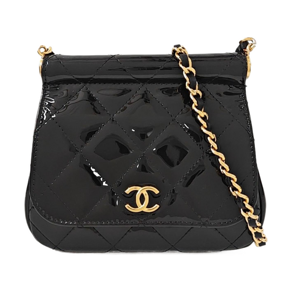 Quilted Patent Leather Shoulder Bag Black
