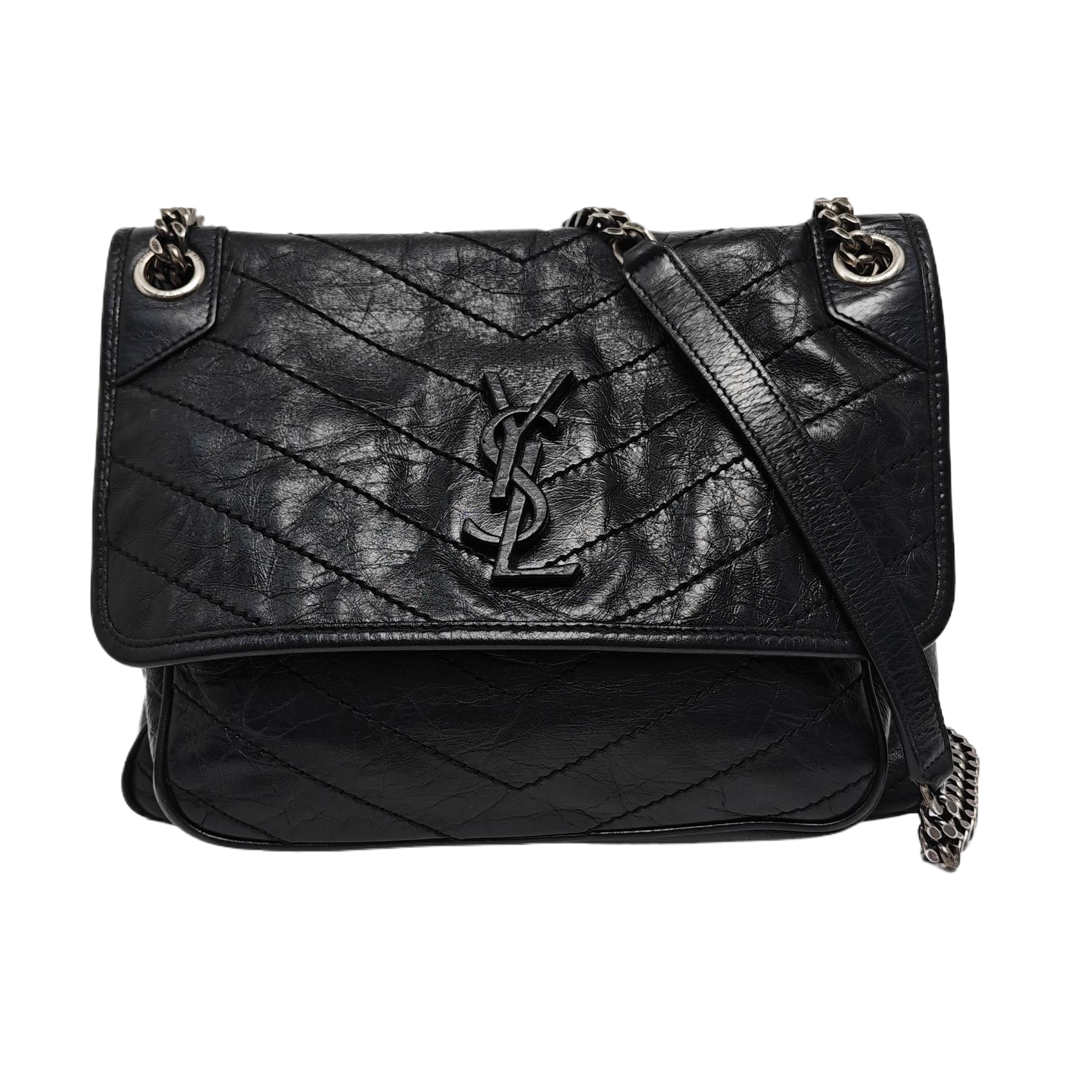 NIKI Medium Chevron Calfskin Black