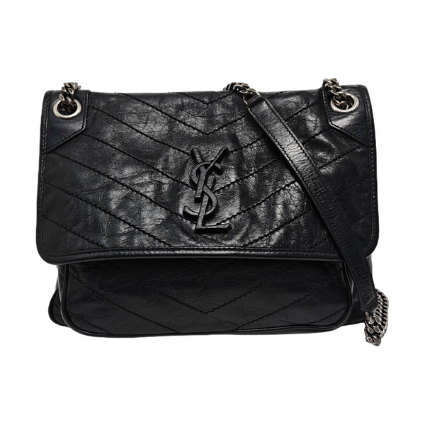 NIKI Medium Chevron Calfskin Black