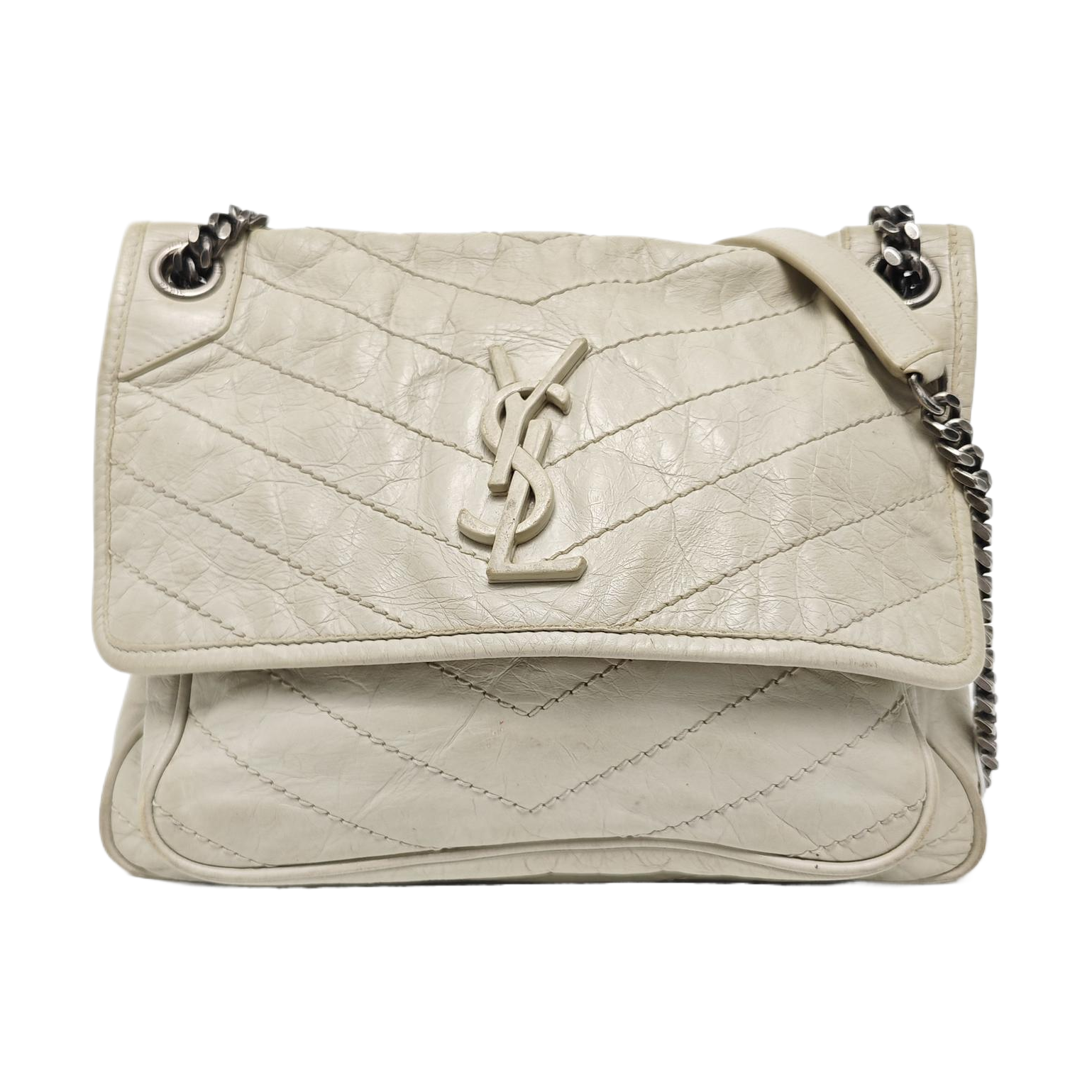 NIKI Medium Chevron Calfskin White
