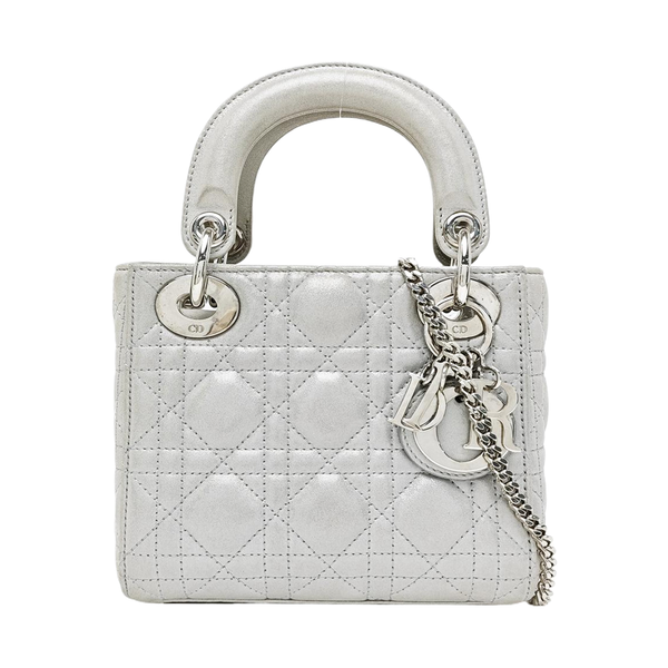 Lady Dior Mini Cannage Lambskin Silver
