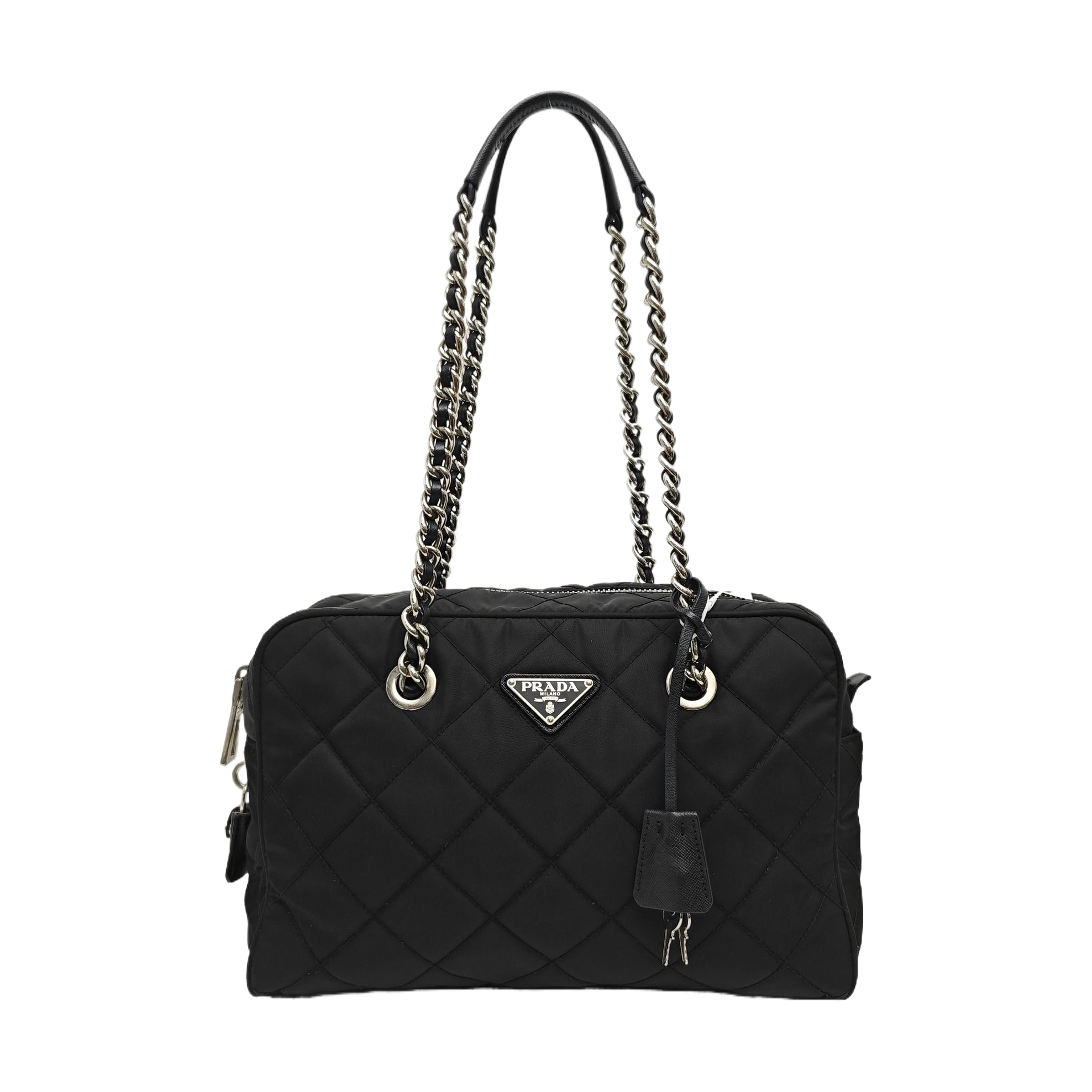 Quilted Nylon Top Handle Bag Black