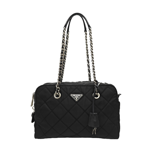 Quilted Nylon Top Handle Bag Black