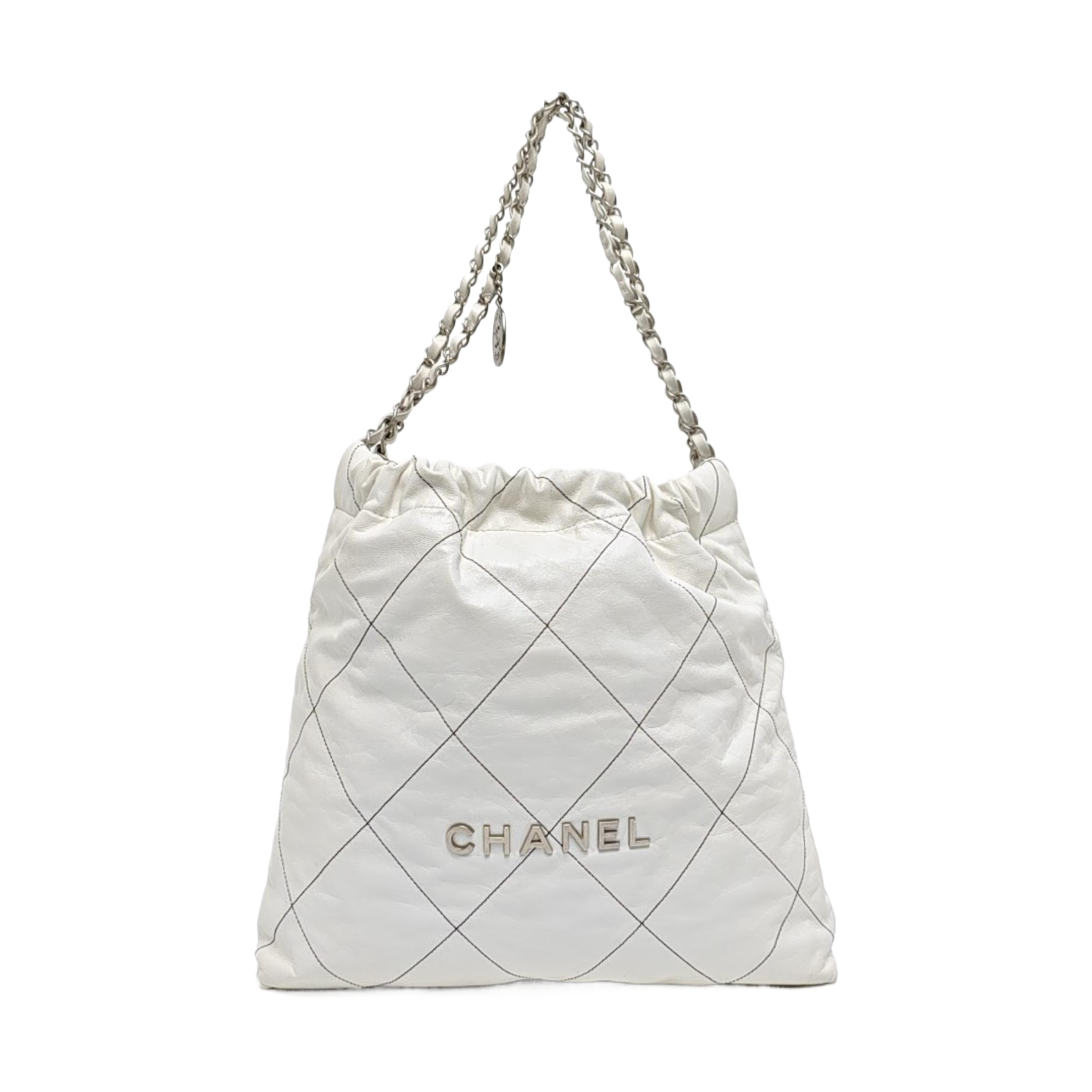 CHANEL 22 Mediano Piel de becerro acolchada Blanco