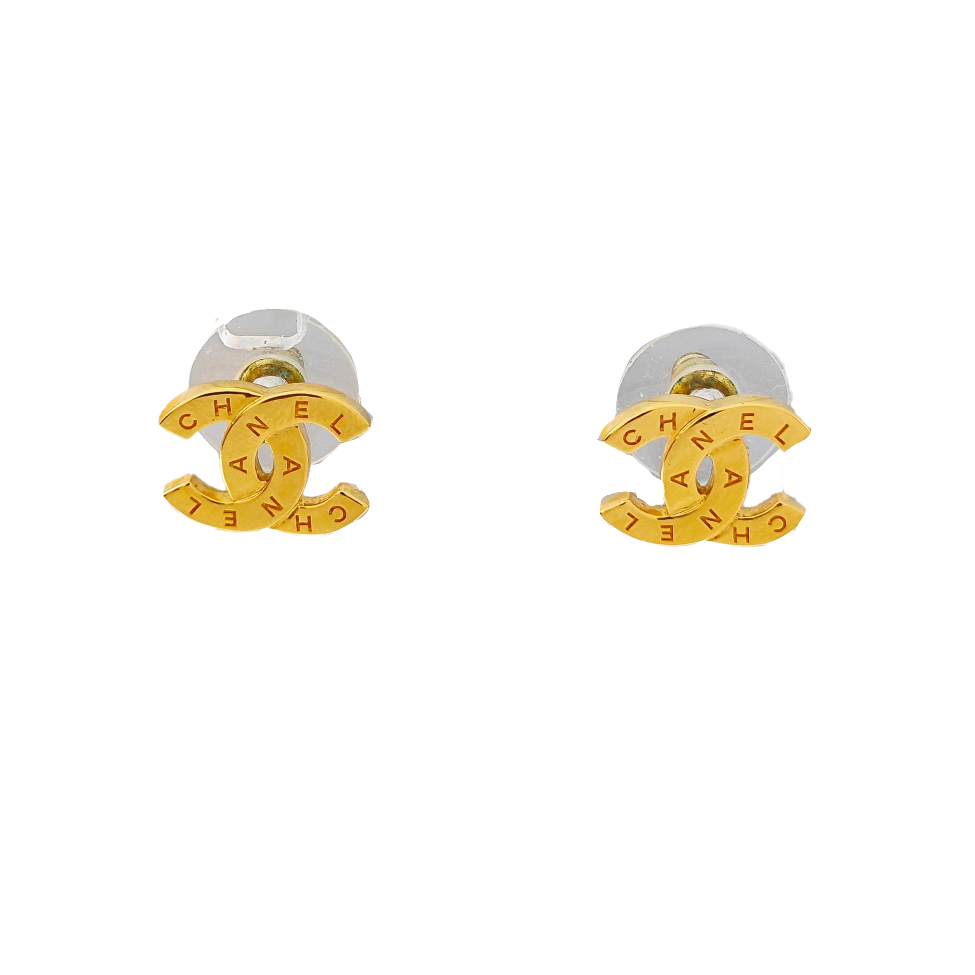 CC Logo Metal Gold Stud Earrings