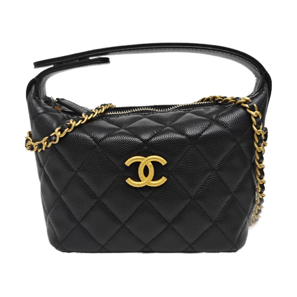 Quilted Grained Calfskin Shoulder Bag Black