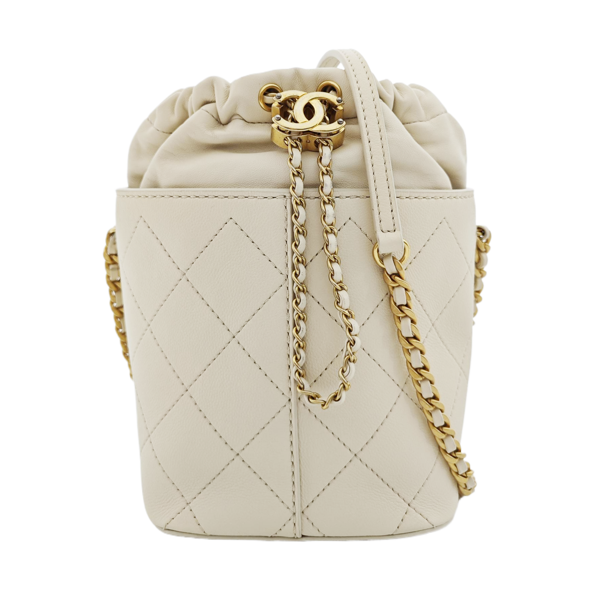 DRAWSTRING Quilted Grained Lambskin Beige