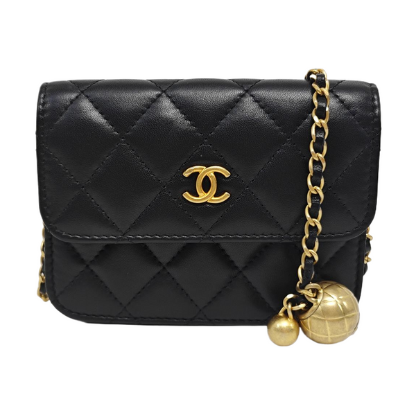 Quilted Lambskin Shoulder Bag Black