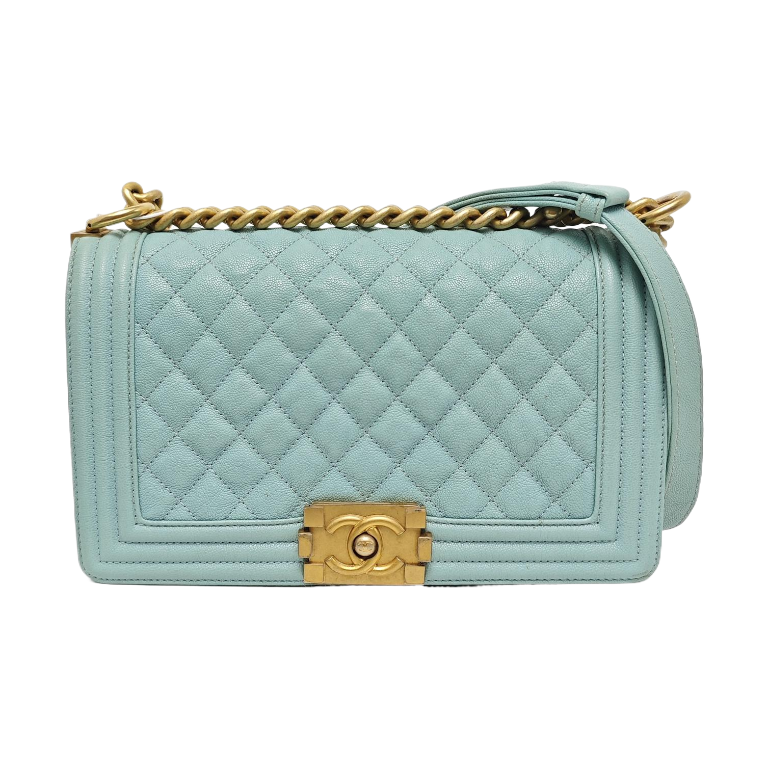 BOY CHANEL Medium Quilted Grained Calfskin Blue