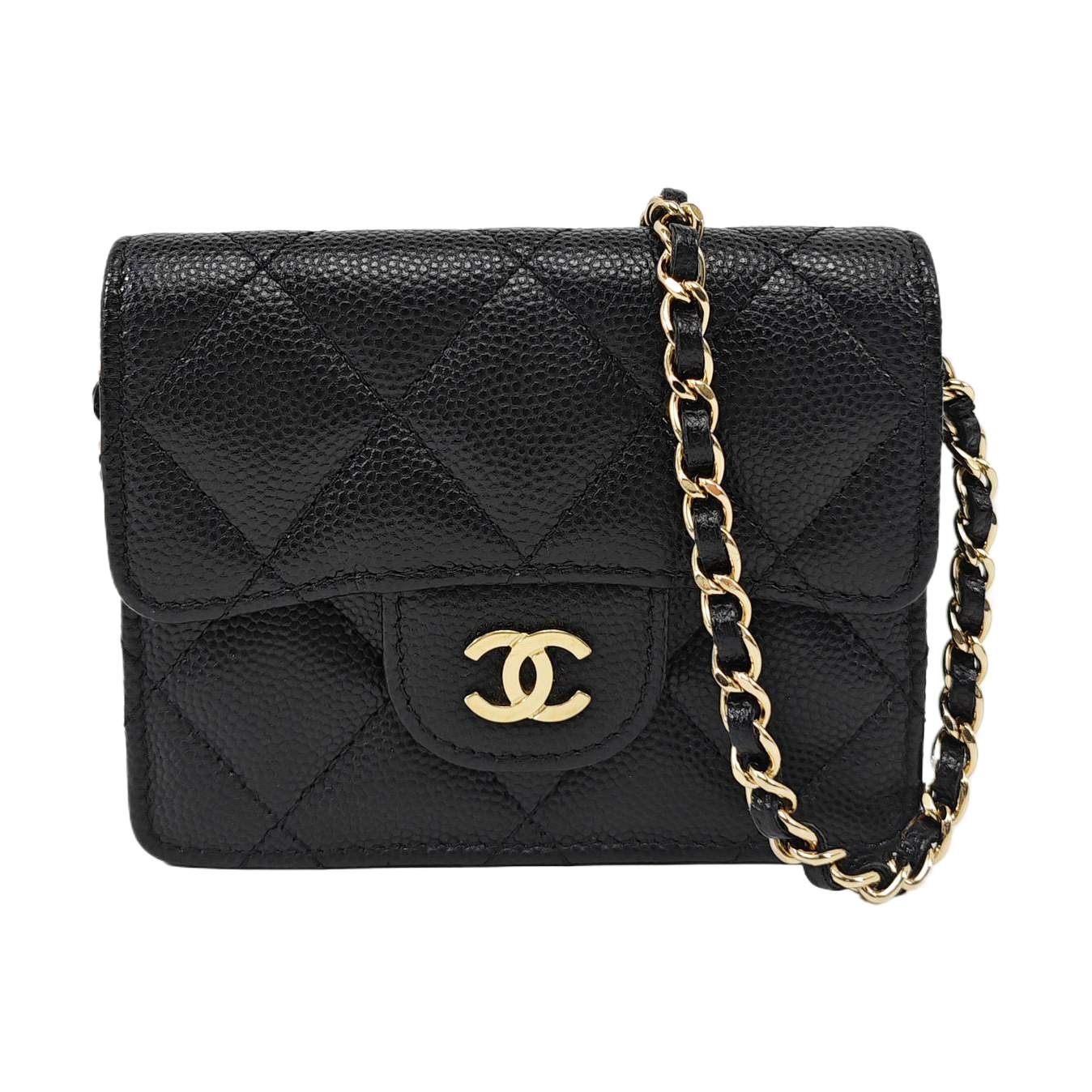 Quilted Grained Calfskin Shoulder Bag Black