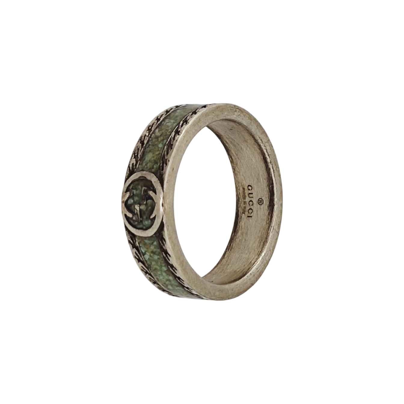 Interlocking G 925 Sterling Silver Green Ring HK 19