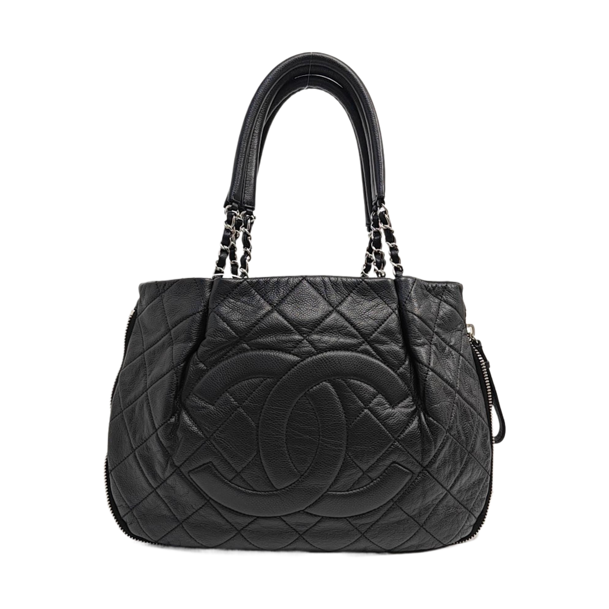 Quilted Grained Calfskin Tote Bag Black