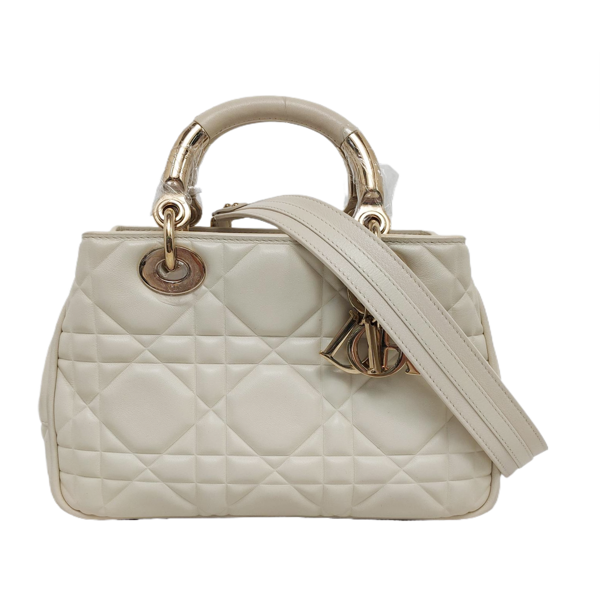 Lady 95.22 Small Cannage Calfskin White