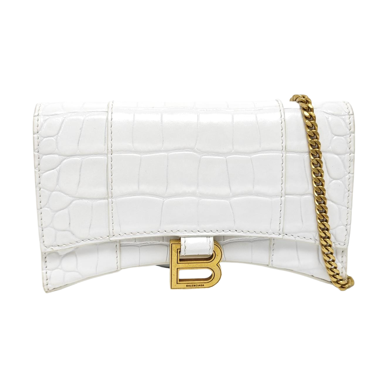 Hourglass Wallet On Chain Mini Calfskin White