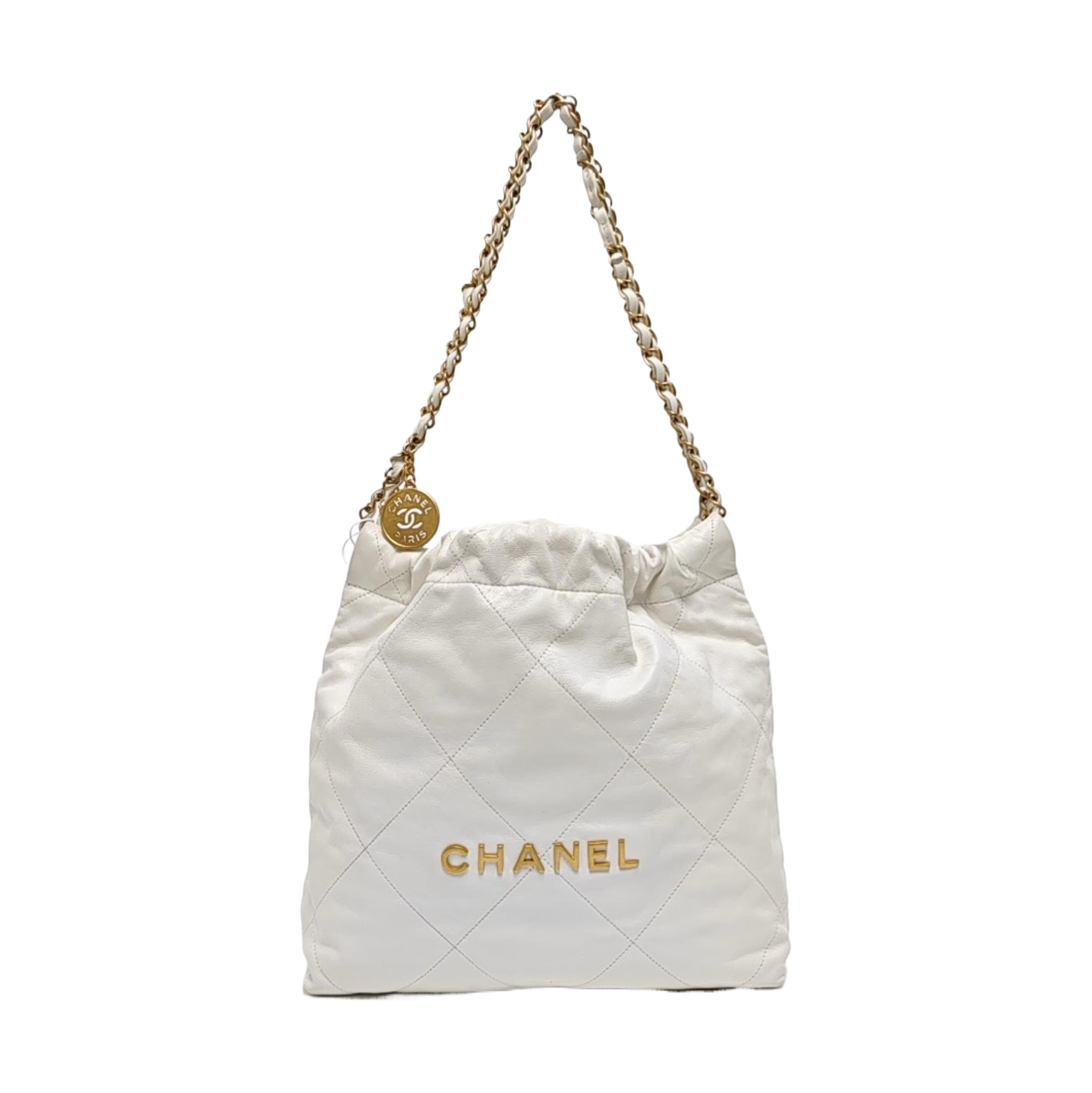CHANEL 22 Small Quilted Calfskin White