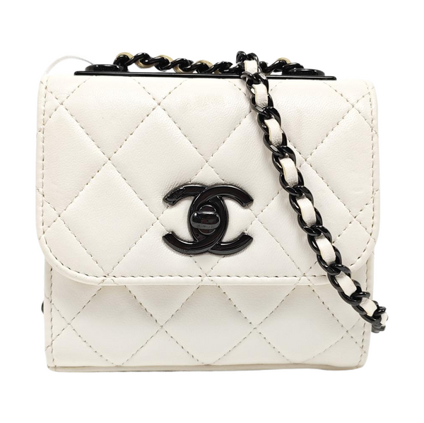 TRENDY CC Mini Quilted Lambskin White
