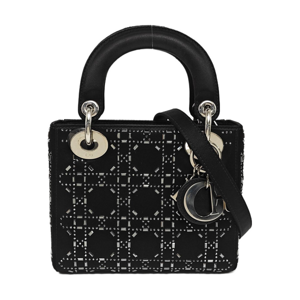 Lady Dior Mini Cannage Silk Satin Black