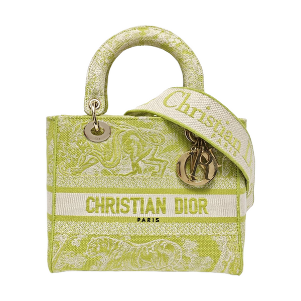 Authenticated pre-owned  Lady D-Lite Medium Fabric Green - Tote Bag at Looply