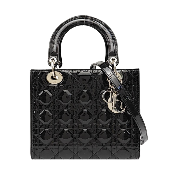 Lady Dior Medium Cannage Patent Leather Black