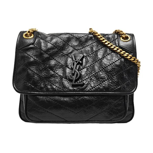 NIKI Medium Chevron Calfskin Black