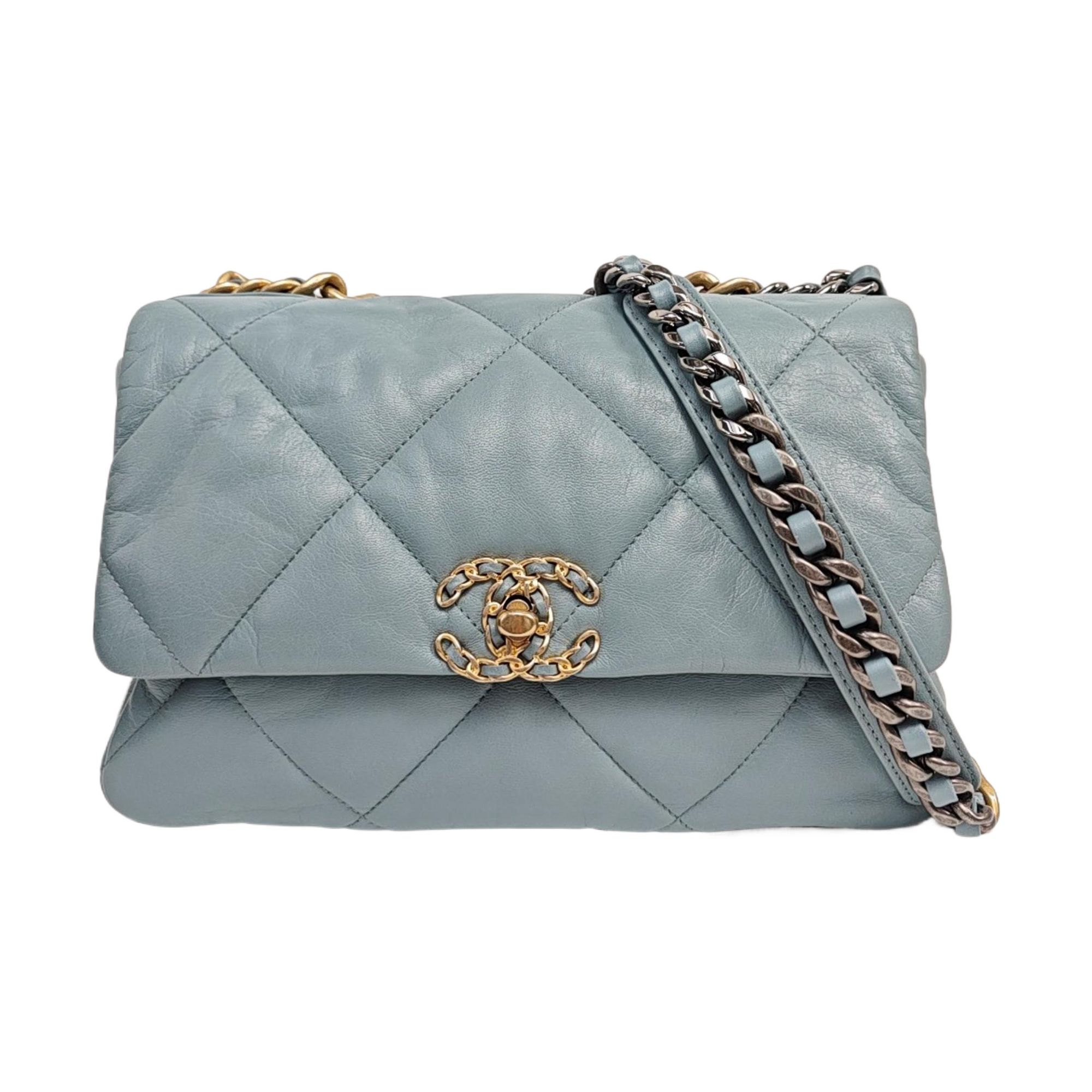 CHANEL 19 Large Quilted Lambskin Blue