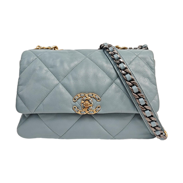 CHANEL 19 Large Quilted Lambskin Blue