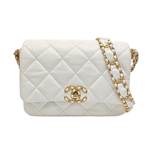 CHANEL 19 Small Quilted Calfskin White