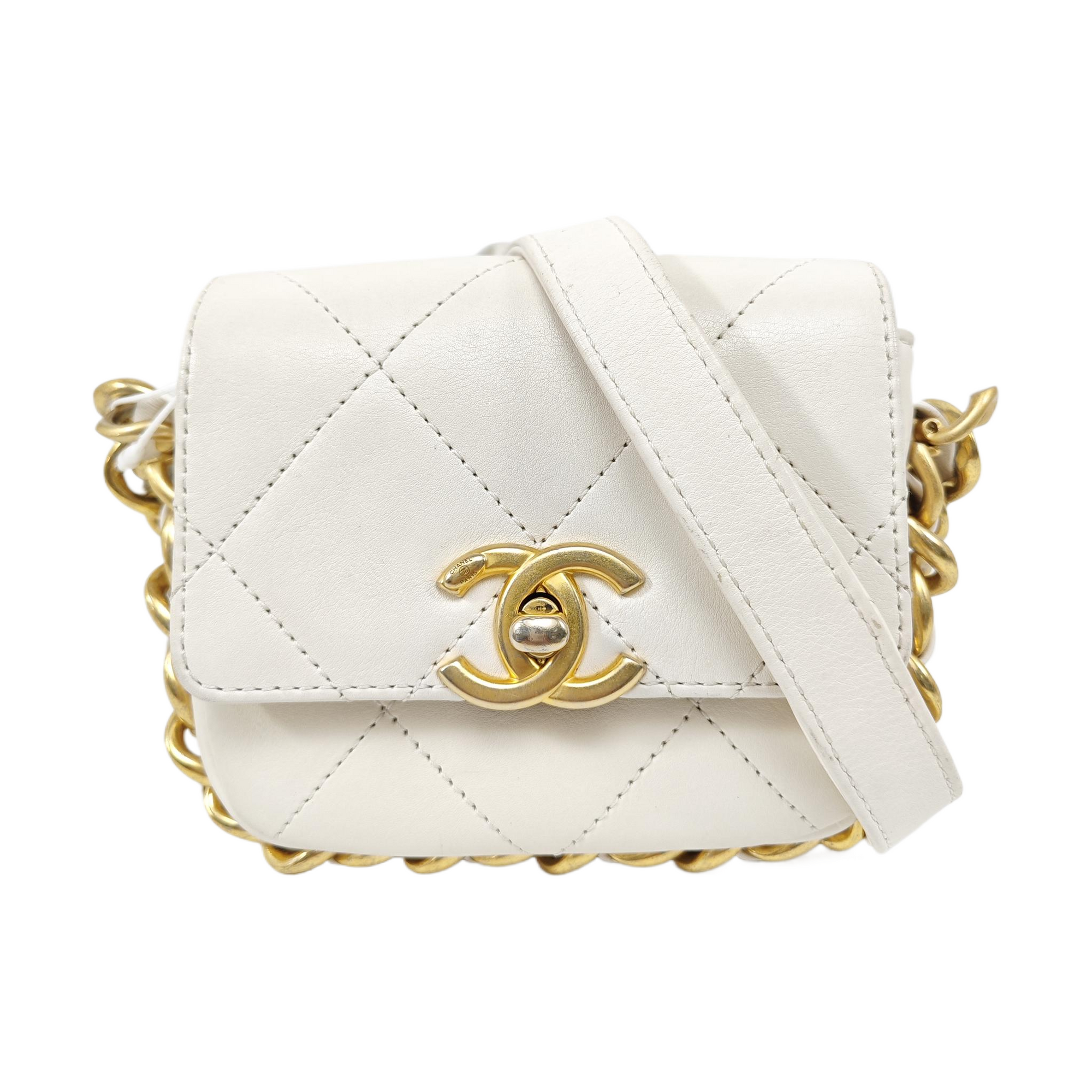 Quilted Calfskin Shoulder Bag White