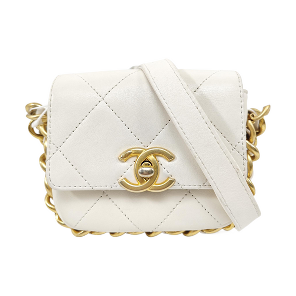Quilted Calfskin Shoulder Bag White