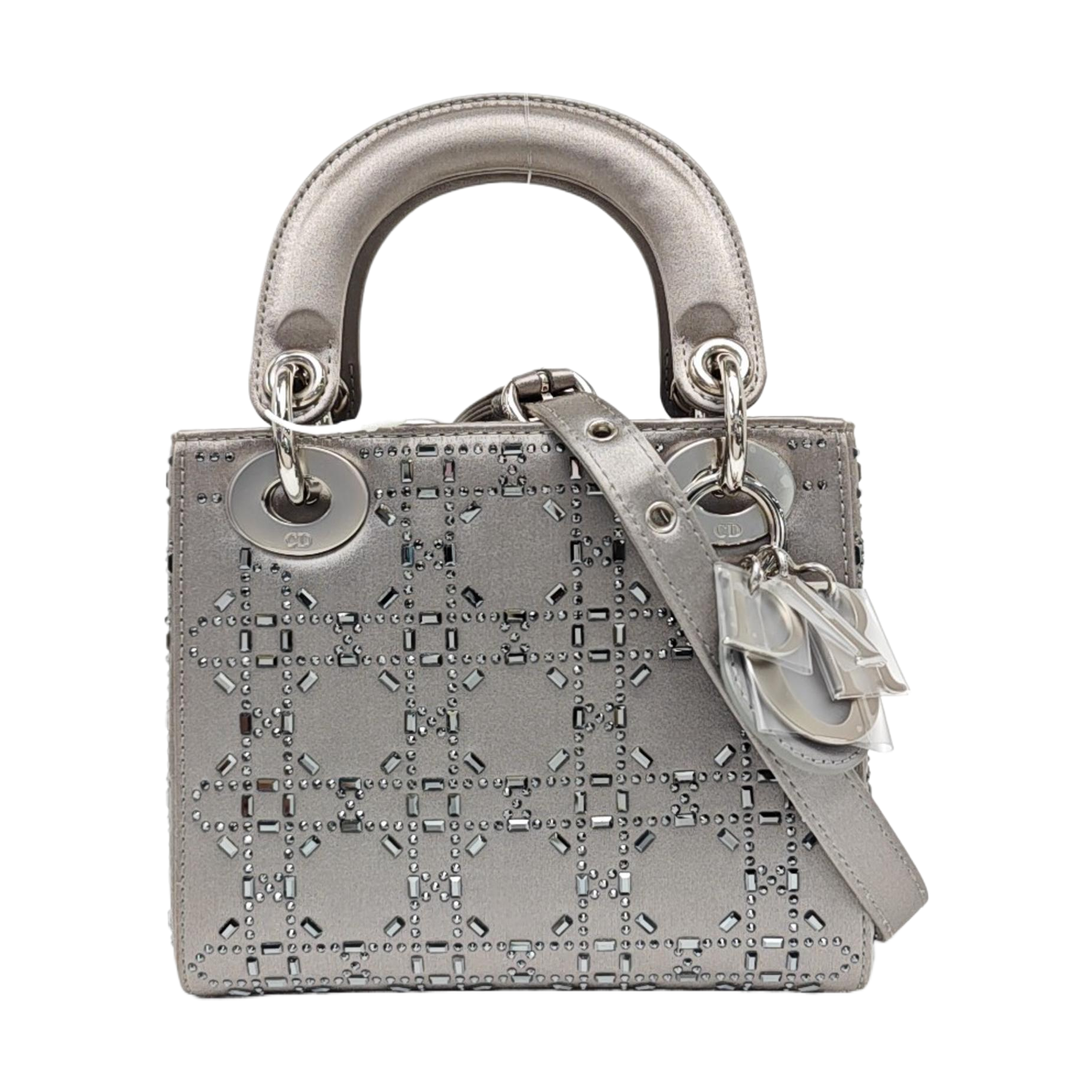 Lady Dior Mini Cannage Silk Satin Gray