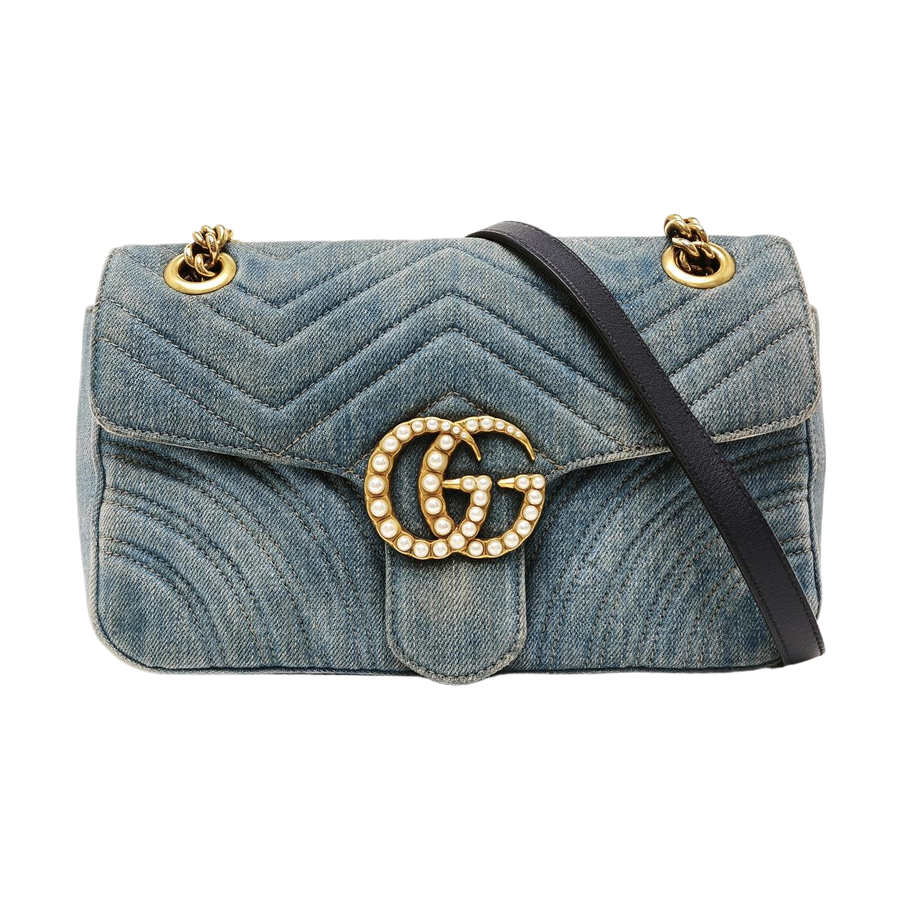 GG Marmont Medium Quilted Denim Blue