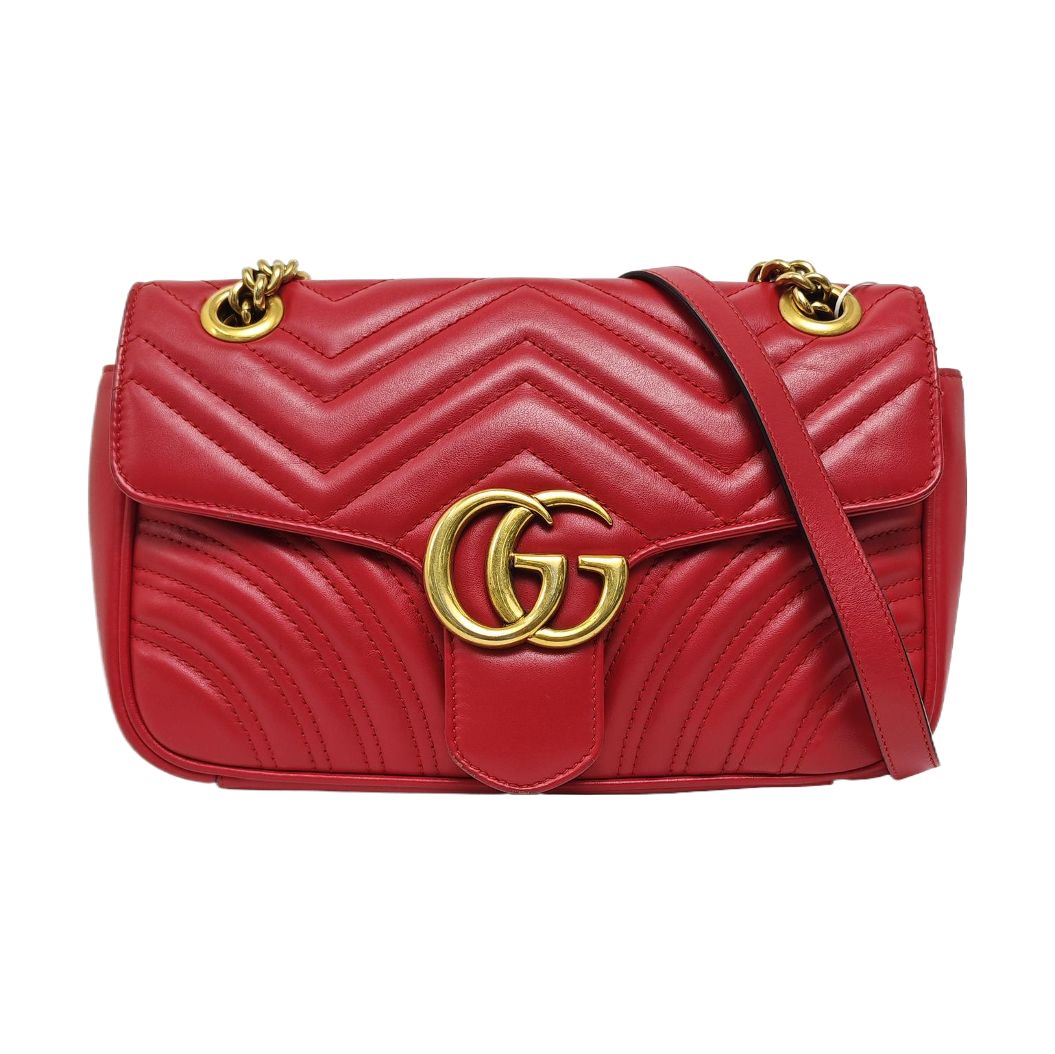 Authenticated pre-owned  GG Marmont Medium Quilted Calfskin Red - Shoulder Bag at Looply
