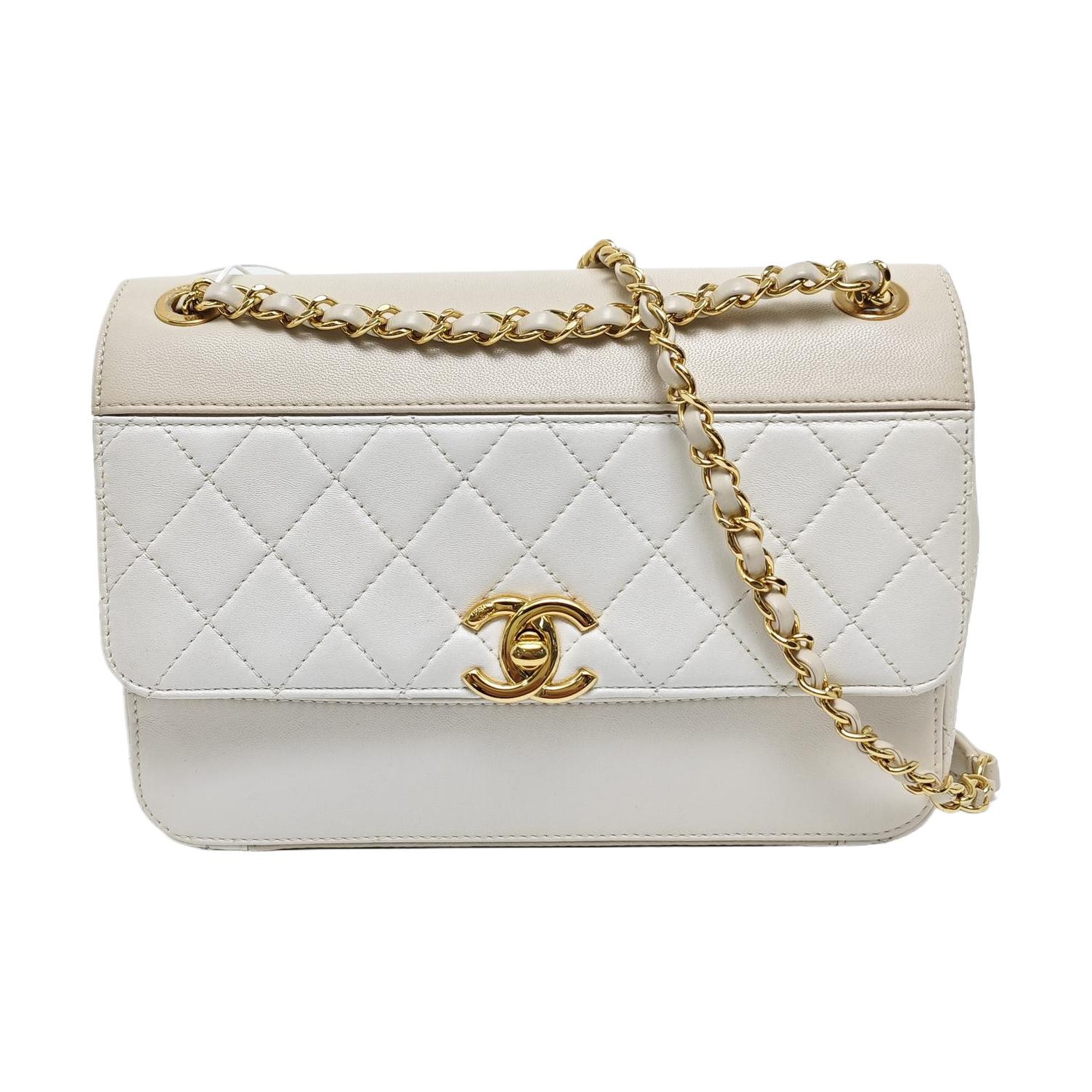 Quilted Lambskin Shoulder Bag White
