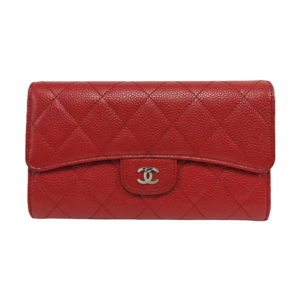 CLASSIC FLAP Mini Quilted Grained Calfskin Red Wallet